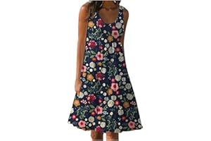 LBECLEY Boho Dresses for Women 2024 Summer Crewneck Beach Dress Loose Sleeveless Sundresses Cute Petite Flowy Midi Dress