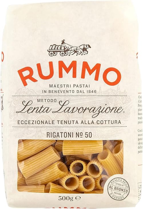 Rummo Rigatoni Pasta No.50 - Premium Italian Tube Pasta, Expertly Ridged for a Robust Sauce Retention, 500 g (Pack of 1)