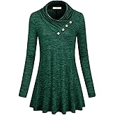 Miusey Women's Long Sleeve Cowl Neck Form Fitting Casual Tunic Top Blouse