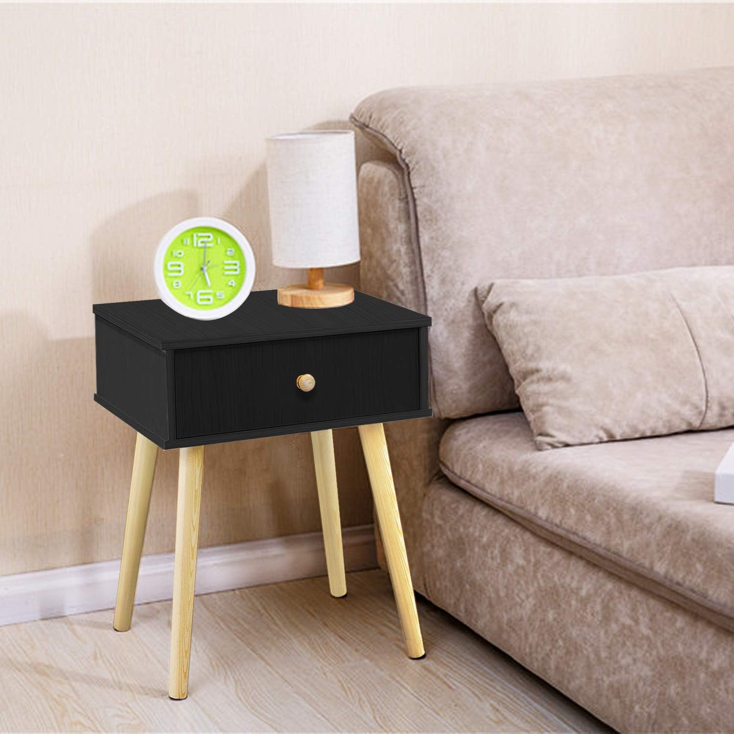 Jerry Maggie Nightstand Modern Fashion 4 Thin Long Legs Space Station Multi Tier Cubic Night Stand Storage Bedside Table With 2 Drawer Real Natural Paulownia Wood Black Amazon Ca Home Kitchen