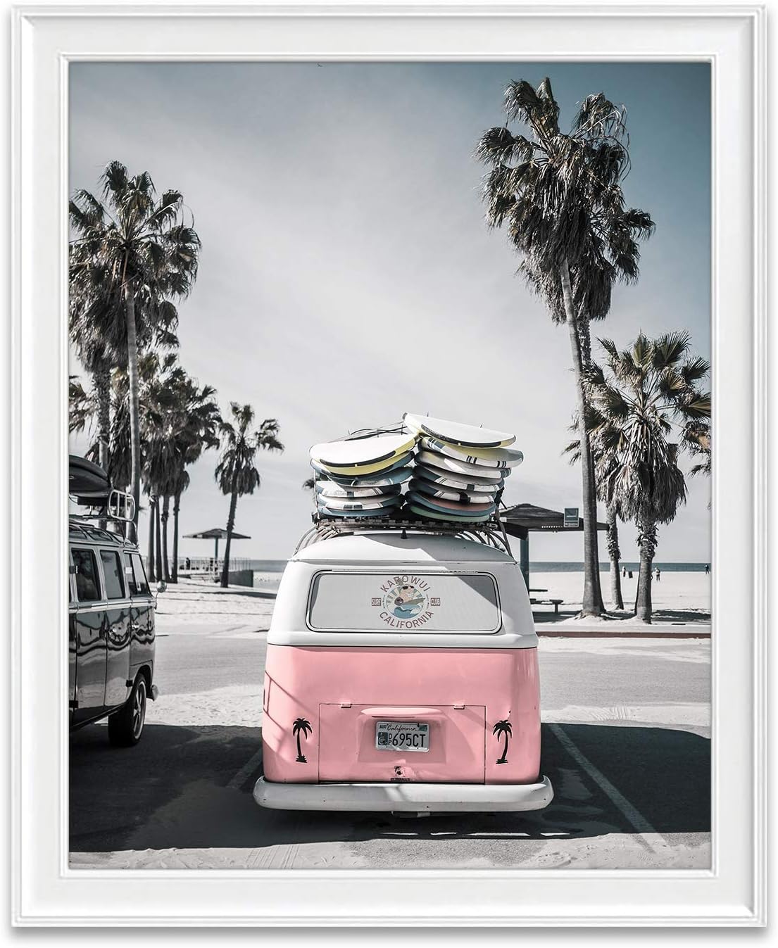 Photographs - Classic Antique Van at Beach Ocean Nautical Photography Print, Unframed, Coastal Palm Trees Home and Wall Decor, 8x10 Inches
