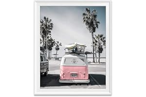 PARODY ART PRINTS Classic Antique Van at Beach Ocean Nautical Photography Print, Unframed, Coastal Palm Trees Home and Wall Decor, 8x10 Inches