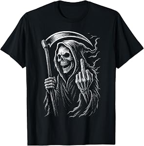 Grim Reaper Middle Finger Angel of Death Ghost Horror Dark T-Shirt