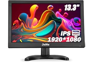 JaiHo 13.3 Inch Small HDMI Monitor 1920×1080 Resolution 60Hz HD IPS Display Screen, 16:9 Security Monitor for Gaming CCTV Security Camera Raspberry Pi PC, Built-in Speaker, Black