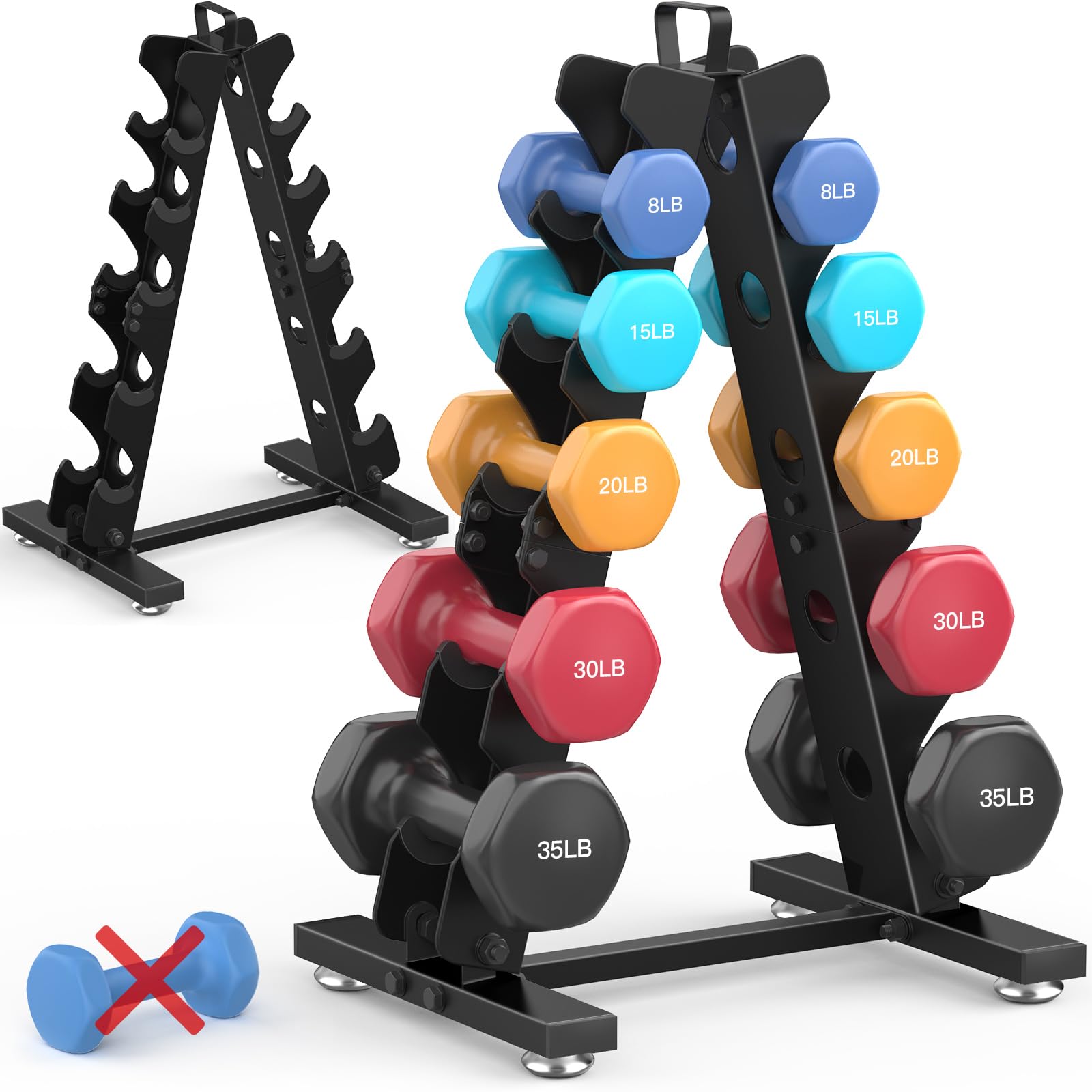 Photo 1 of TomCare Dumbbell Rack Stand Only, 5 Tier Weight Rack for Home Gym Metal Compact A-Frame Dumbell Holder for Dumbell Set (5-35 LB), Weight Storage Holder with Handle (Stand Only)