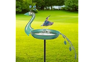 Qipade Metal Bird Bath with Garden Stake, 11.8" Lightweight Birdbath, Rustproof Cast Iron Peacock Decorative Bird Baths for Garden, Yards Lawn Patio, Bird Lovers Present, 33 Inches Tall