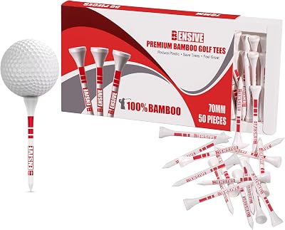 BENSIVE Bamboo Golf Tees 70mm 50-Count with Height Markers White