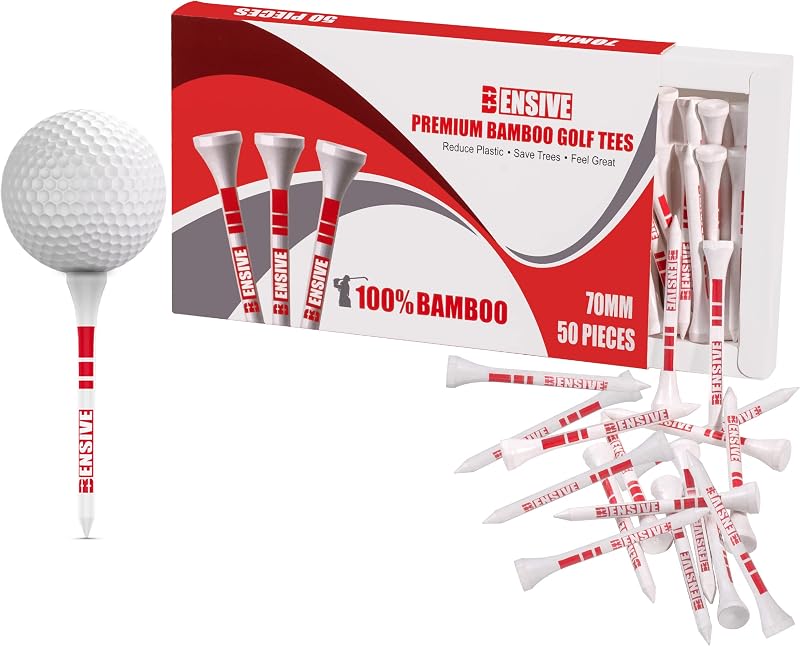 BENSIVE Bamboo Golf Tees 70mm 50-Count with Height Markers White