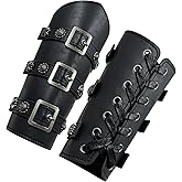 HiiFeuer Medieval PU Leather Buckle Arm Bracers, Knight LARP Retro Renaissance Arm Guards, One Size One Pair