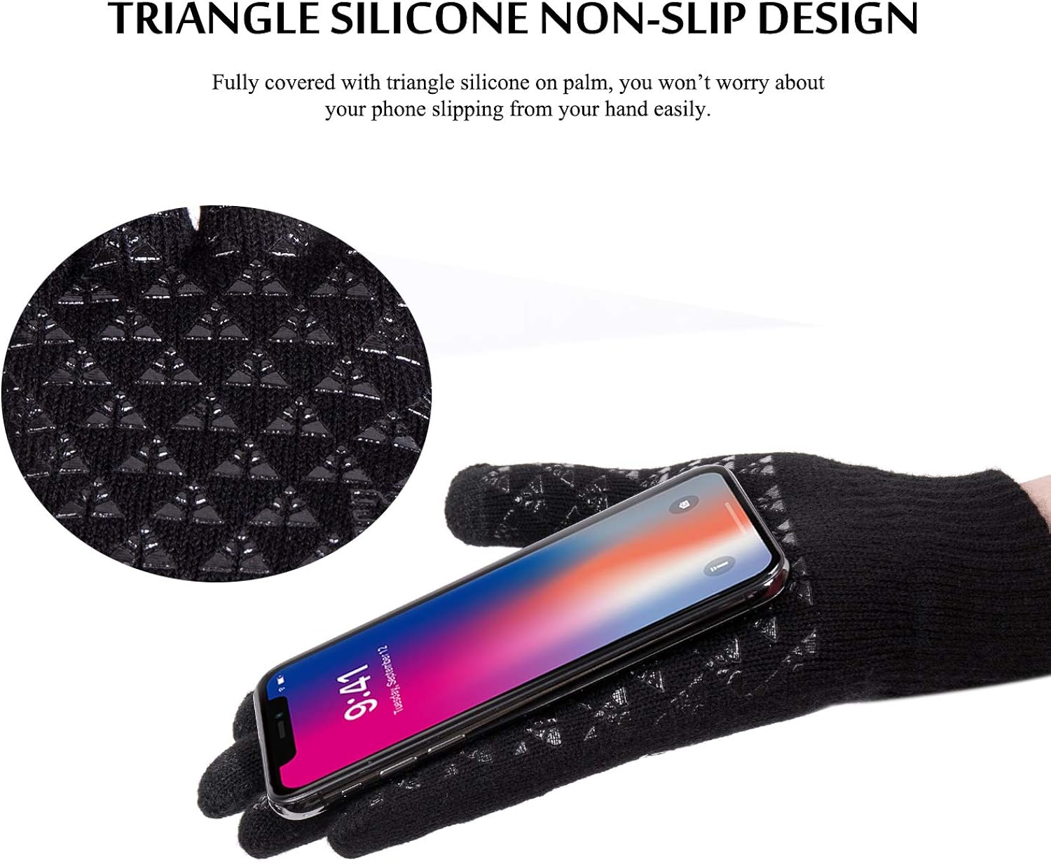 TRENDOUX Winter Gloves for Men and Women - Upgraded Touch Screen Anti-Slip Silicone Gel - Elastic Cuff - Thermal Soft Wool Lining - Knit Stretchy Material: Clothing