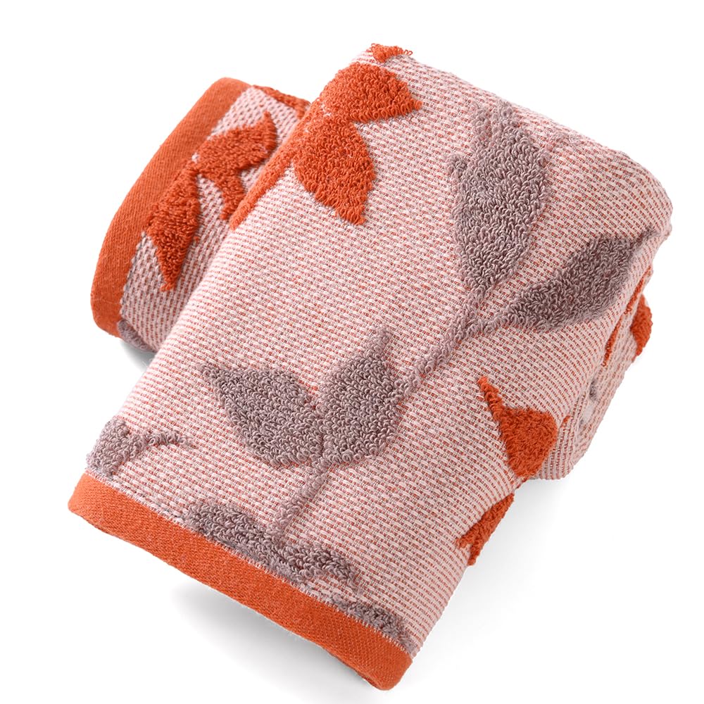 sense gnosis Burgundy Red Hand Towel Set of 2 Super Soft 100% Cotton Embossed Leaf Floral Pattern Highly Absorbent Decorative Jacquard Weave Hand Towels for Bathroom Spa 13x 29 Inch