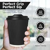 Zuvo 8 oz Takeaway Coffee Cups with Lids Ripple Kraft Pack of 50 Black view 8