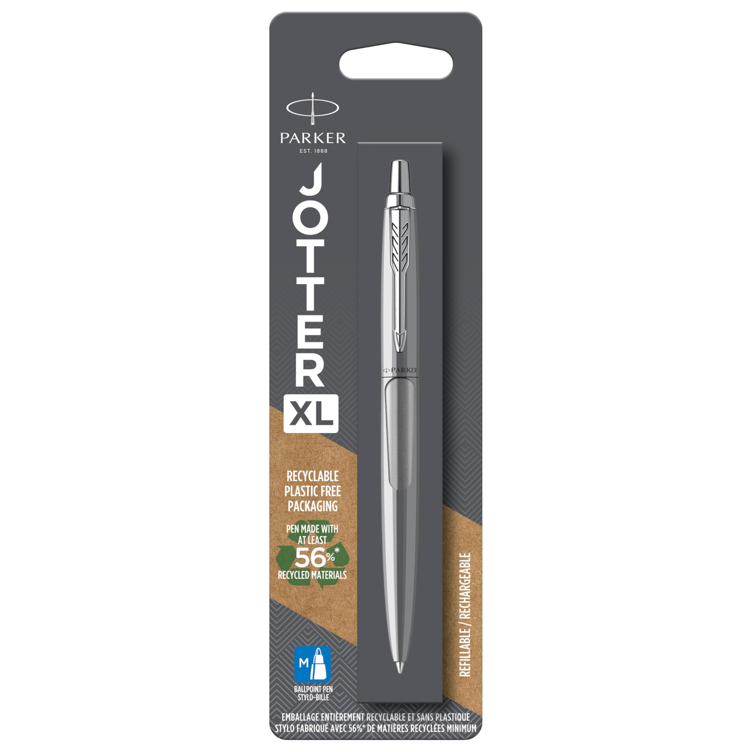 Parker Jotter XL Ballpoint Pen | Monochrome Stainless | Medium Point | Blue Ink