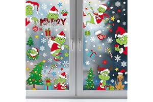 ATLKDLK 9 Sheet Christmas Window Clings Decorations Grinch Window Clings Christmas Window Decals for Home Party Supplies, Xmas Holiday Window Glass Display Decoration (Christmas Design 2)