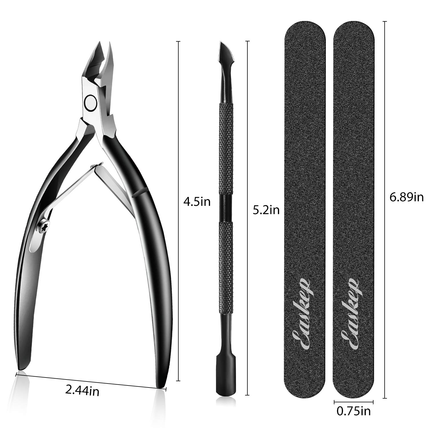 Cuticle Trimmer with Cuticle Pusher, Easkep Cuticle Remover Cuticle Nipper Professional Stainless Steel Cuticle Cutter Clipper Durable Pedicure Manicure Tools for Fingernails and Toenails Black: Beauty