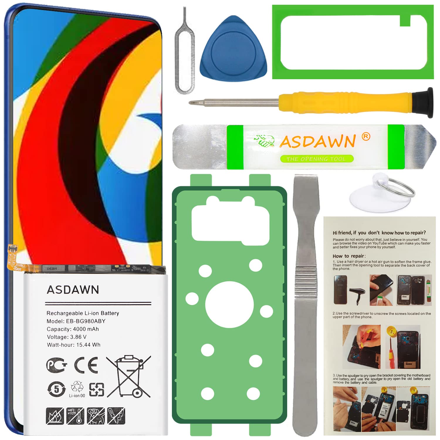ASDAWN Galaxy S20 Battery Replacement, EB-BG980ABY Battery for Samsung Galaxy S20 5G SM-G980 G980U/U1/A/T/P/V/R4/W/F, SM-G981 G981U/U1/A/T/P/V/R4/W/F with Repair Tool Parts + Installation Instruction