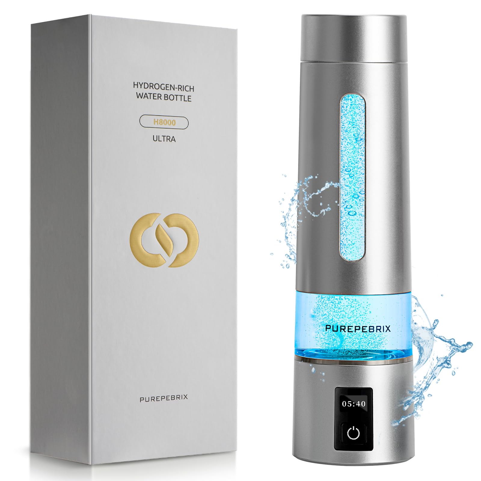 Photo 1 of PUREPEBRIX Hydrogen Water Bottle Generator - Up to 8100 PPB, 12-Hour Hydrogen Retention, IHSA Certified SPE/PEM Tech, Portable Hydrogen Bottle, 3 Hydrogen Modes, Healthy Gift (Platinum)