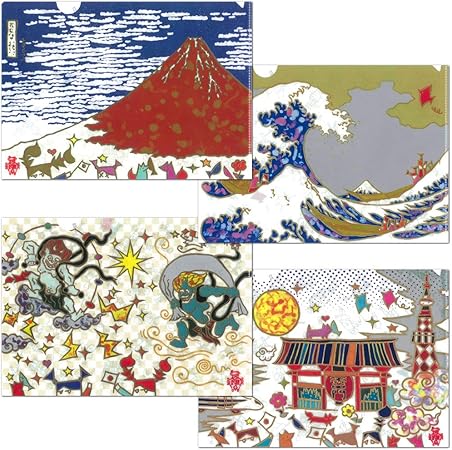 Amazon クリアファイル4枚セット 古家野雄紀コラボファイル Df300 01 02 03 04 浮世絵 絵画 チキュウグリーティングス クリアホルダー 文房具 オフィス用品