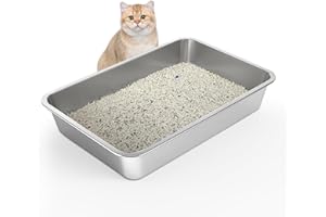 WENBOKMIN Stainless Steel Cat Litter Box - Large Litter Box for Big Cats - Easy to Clean, Never Absorbs Odor, Stains, or Rusts - Silver (19.5" L x 13.5" W x 4" H)