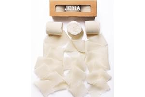 JEDIA 6 Rolls Light Nude Handmade Fringe Chiffon Silk Ribbons for Flower Bouquet/Gift Wrapping, 1 1/2 inch x 7Yd Ribbons for 