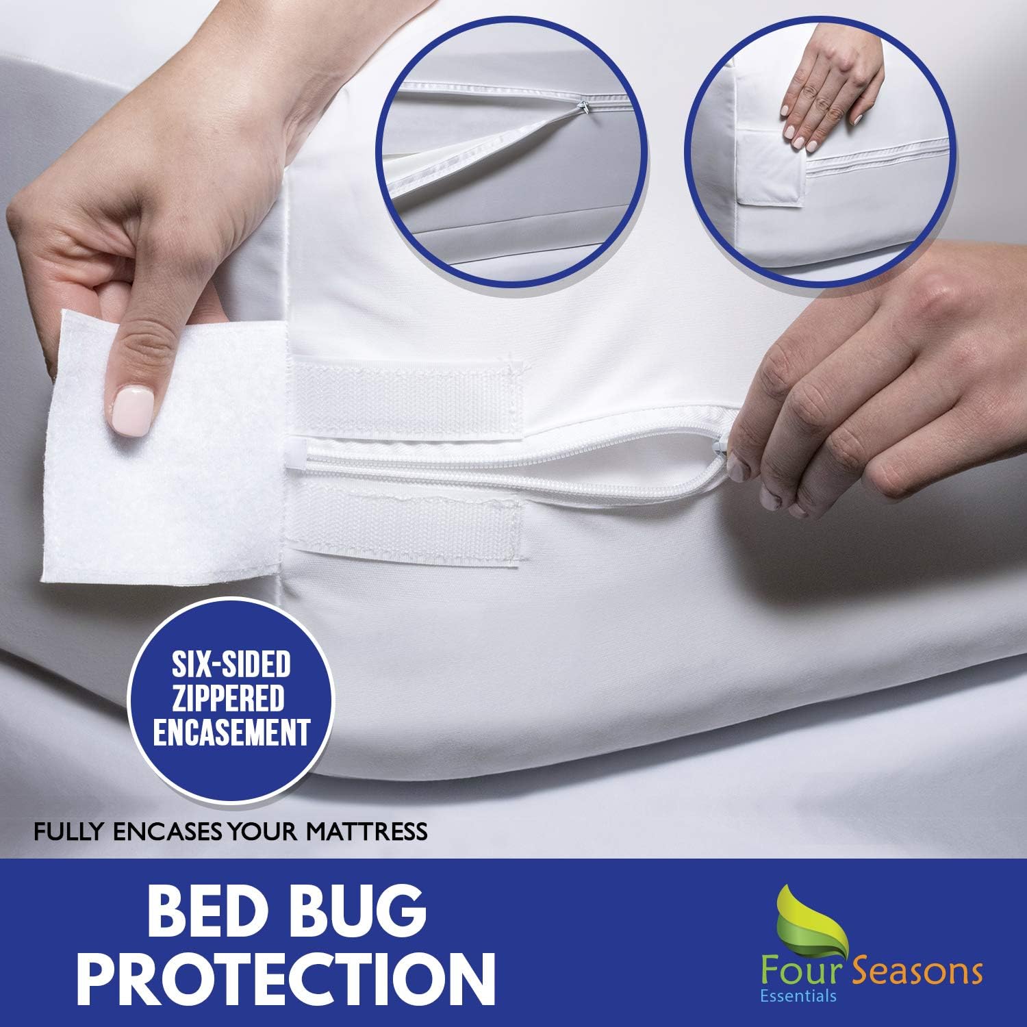 Four Seasons Essentials Twin Extra Long (XL) Mattress Protector Bedbug Waterproof Zippered Encasement Hypoallergenic Premium Quality Cover Protects Against Dust Mites Allergens: Home & Kitchen