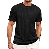 Runcati Mens Short Sleeve T-Shirts Casual Knit Texture Crewneck Pocket Tee Tops Loose Fit Summer Shirt