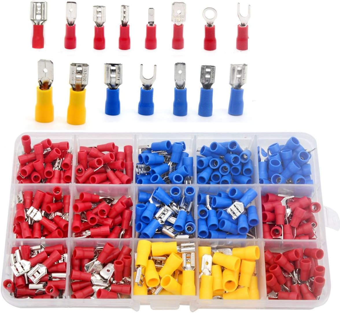 368Pcs DEHAO Crimp Connectors 0.5-6.0mm² Electrical Crimping Connectors Insulated Crimp Terminals Ring Fork Male Female Spade Connector