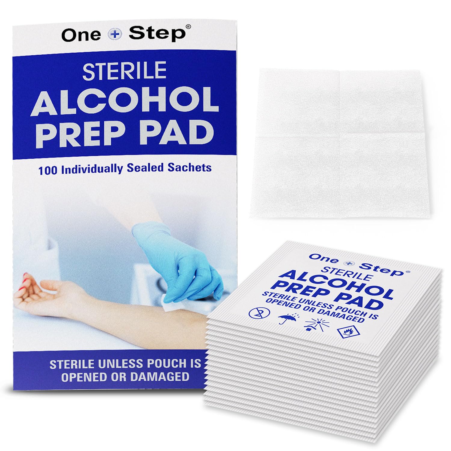 One Step 70% Isopropyl Alcohol Wipes – 100 Medical Pads – Individually Wrapped Sterile Wipes – Alcohol Wipes for Cleaning, Disinfection, Pre-Injection – Portable Antiseptic Wipes for On-the-Go Use