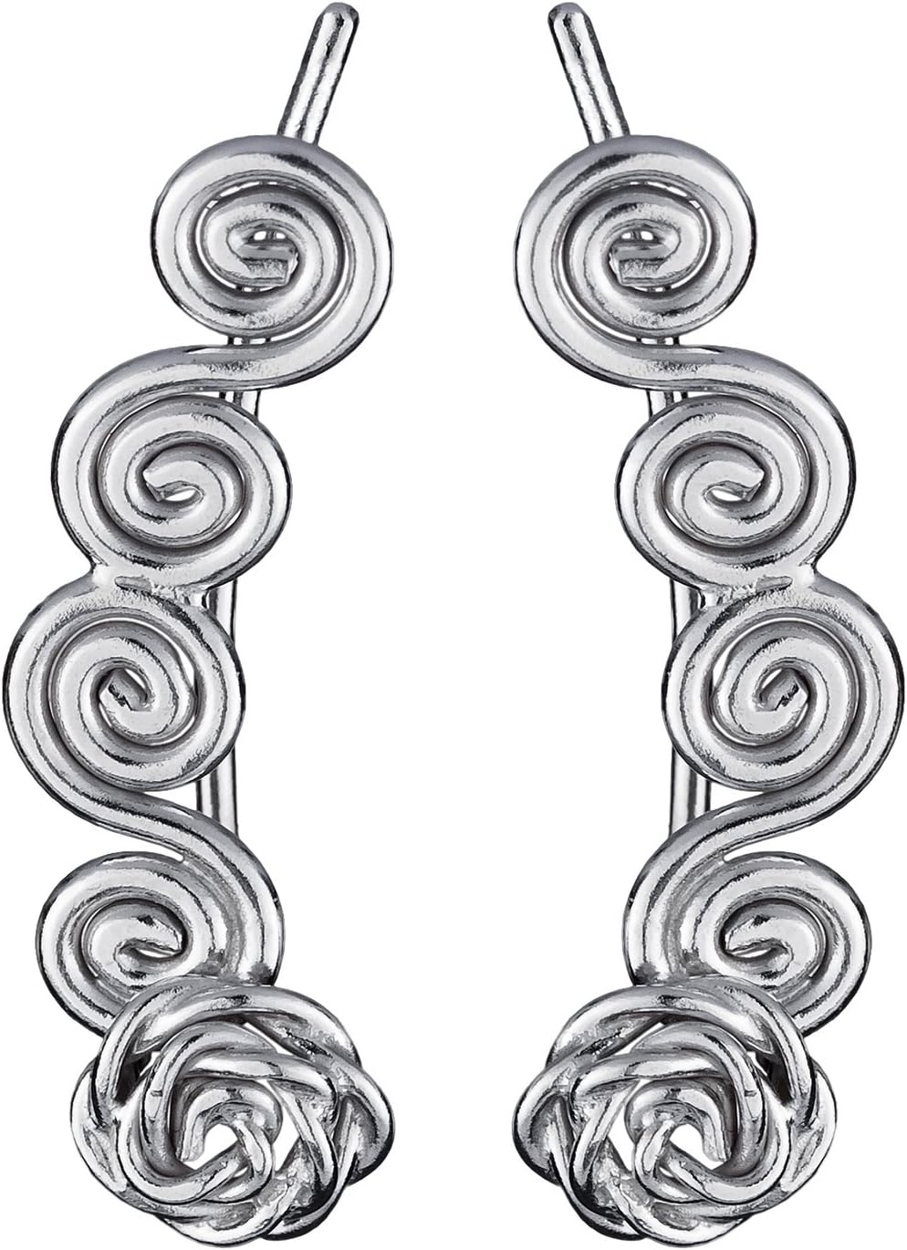 Emmanuela Ear Cuff Earrings, pair of Solid Sterling Silver Spiral Ear Climbers, Ancient Greek Style Earrings