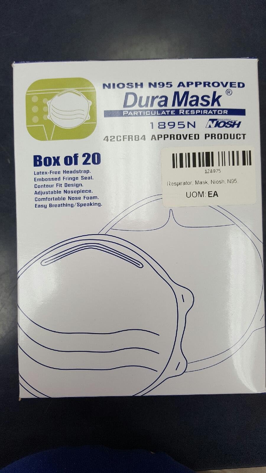 FGCI Respirator Mask N95, 2 Strap No Valve Face Mask Box of 20