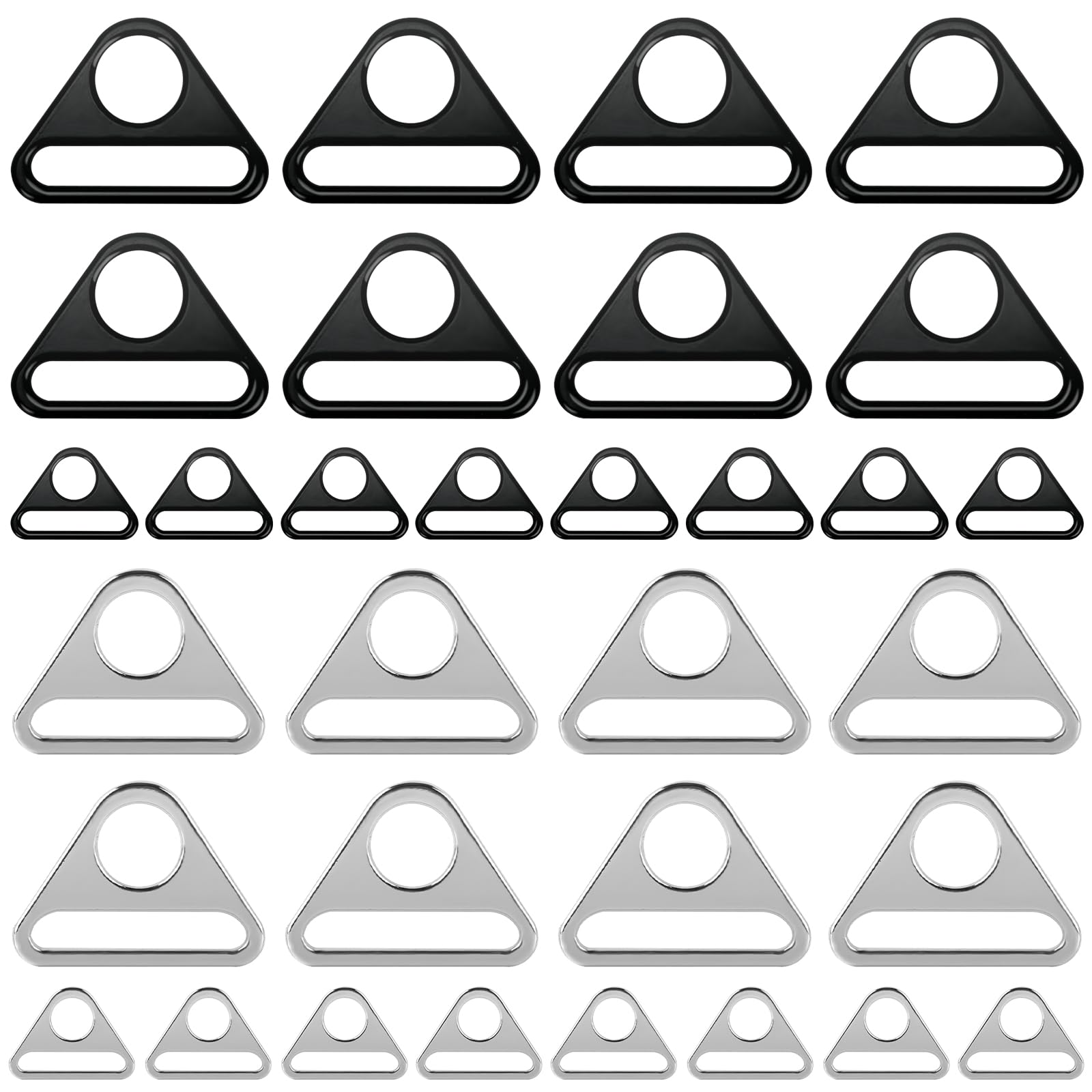 CiShow 32 Pcs Triangle Buckle Adjuster, 25mm/38mm Metal D Rings, Triangle D Ring, Metal Adjuster Triangle Ring for Bags, Costumes, Dog Leash, Hardware