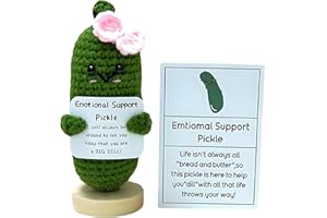 Handmade Emotional Support Pickle with Wooden Base Funny Positive Crochet Cucumber Inspirational Cheer Up Gifts Encourage Orn