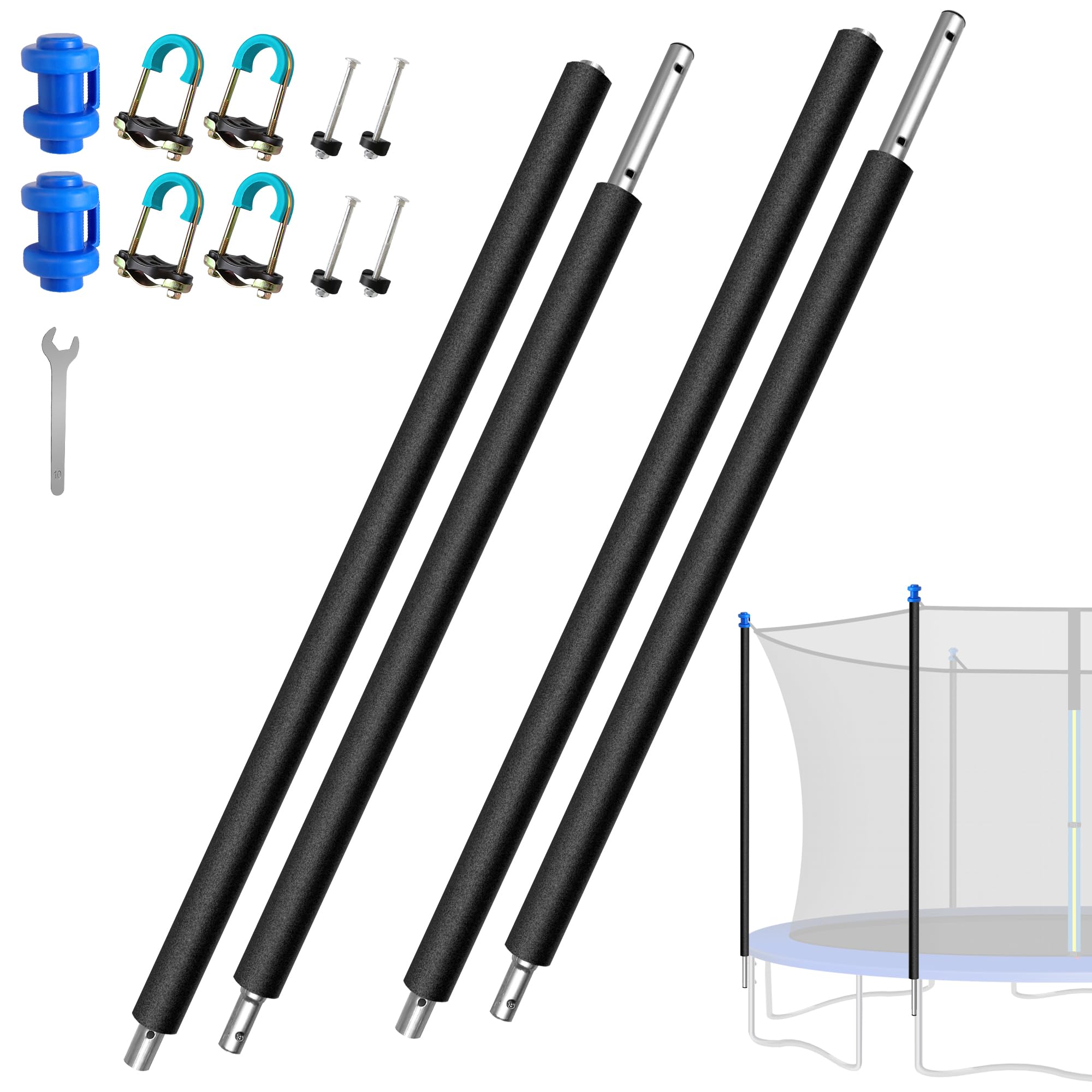 Photo 1 of 2PCS Trampoline Replacement Poles-Universal Trampoline Replacement Enclosure Poles Kit with Foam Sleeves?Pole Caps & Hardware for 2 Installation Methods, Fits 8-16FT Straight Pole Trampoline Frame