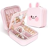 Tizuxa Cute Bunny Travel Jewelry Case with Mirror, Silicone Portable Mini Small Jewelry Box Organizer for Women Girls Mom, Wedding, Birthday Gift - Pink