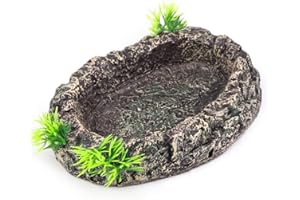 AQUA KT Amphibian Reptile Snake Worm Dish Water Food Bowl for Lizard Turtle Bearded Dragon Tank Accessory Terrarium Habitat Decoration