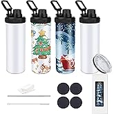 20oz sublimation sport tumblers blanks with two lids ,flat edge sublimation tumblers,double wall stainless steel insulted cup,for Heat Transfer, White (4, with spout lid)