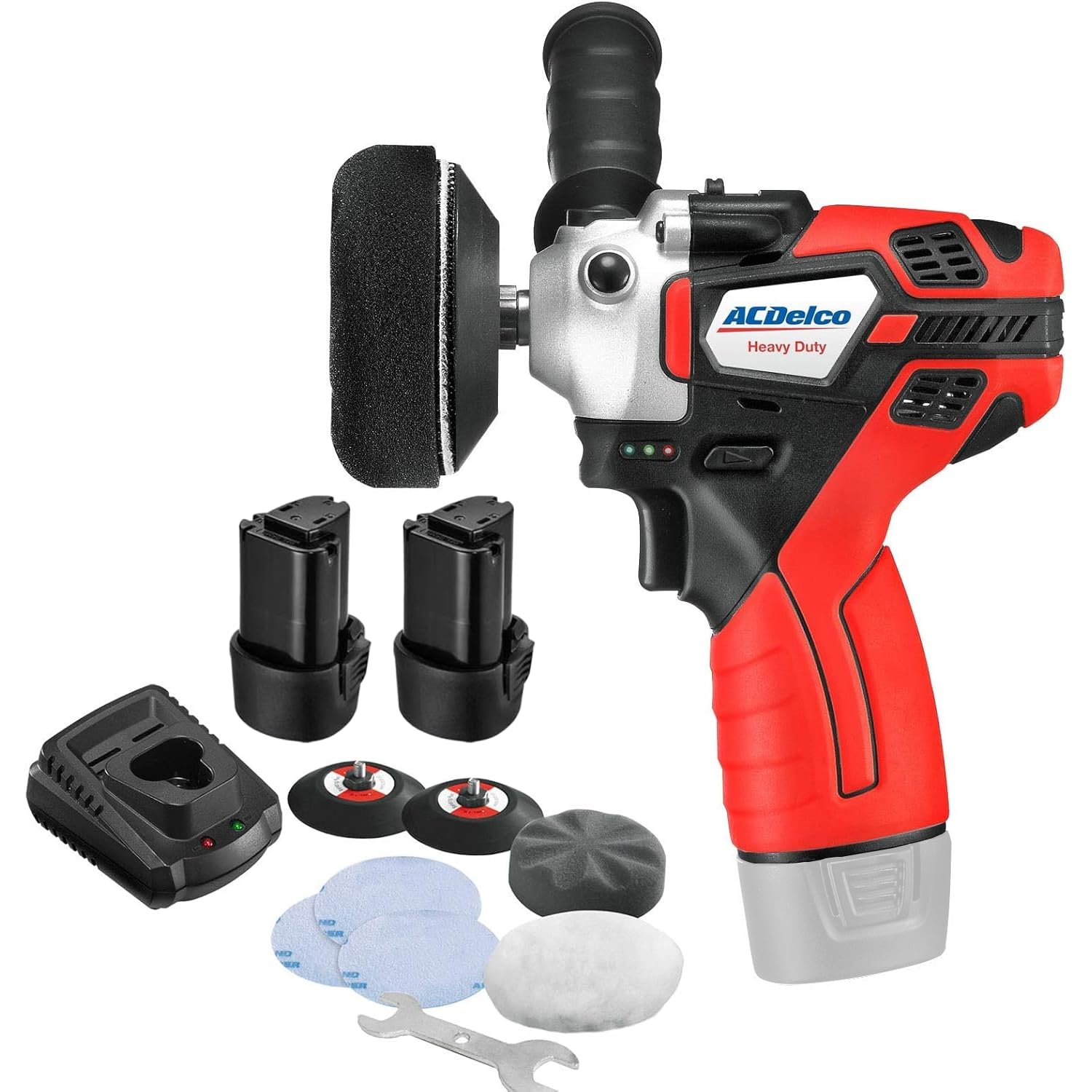 Photo 1 of ACDelco Mini Cordless Polisher Tool Set 2 Speed 12V 3” Pad, Set with 2 Li-ion Batteries, Charger, and Accessory Kit, G12 Series ARS1214,Red