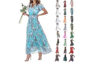 GENERIC Floral Dresses for Women,2024 Spring/Summer Casual Sundress,Date Night Boho Ruffle Wrap Dress,Hawaiian Beach Resort Wear