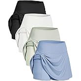 Real Essentials 4 Pack: Women's Ribbed Active Skort Pockets Skirt Running Tennis Golf Workout Sports (Available in Plus)