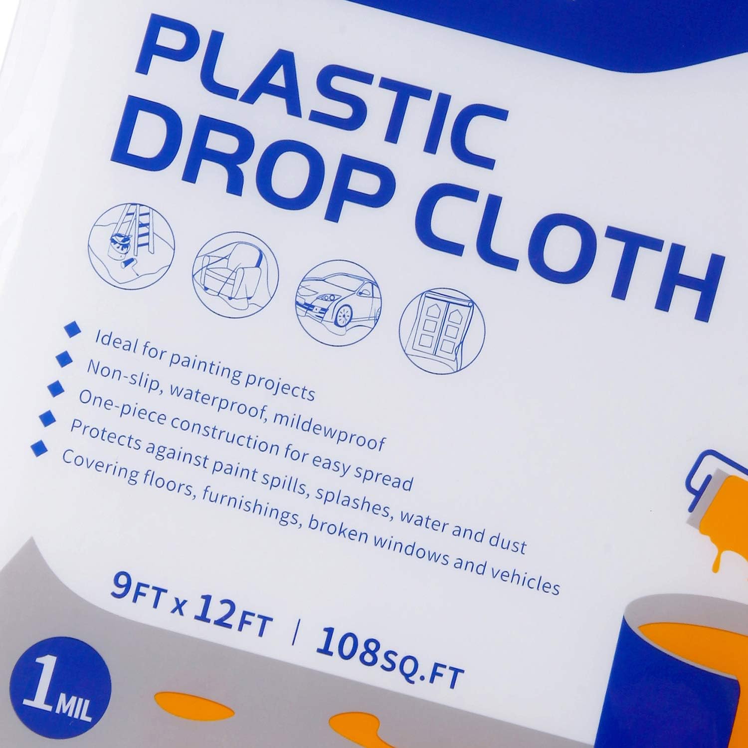 VICMORE All-New Painters Plastic Drop Cloth 9 Feet by 12 Feet Plastic Painting Tarp Waterproof Plastic Cover Clear Tarp Plastic Sheeting - - 