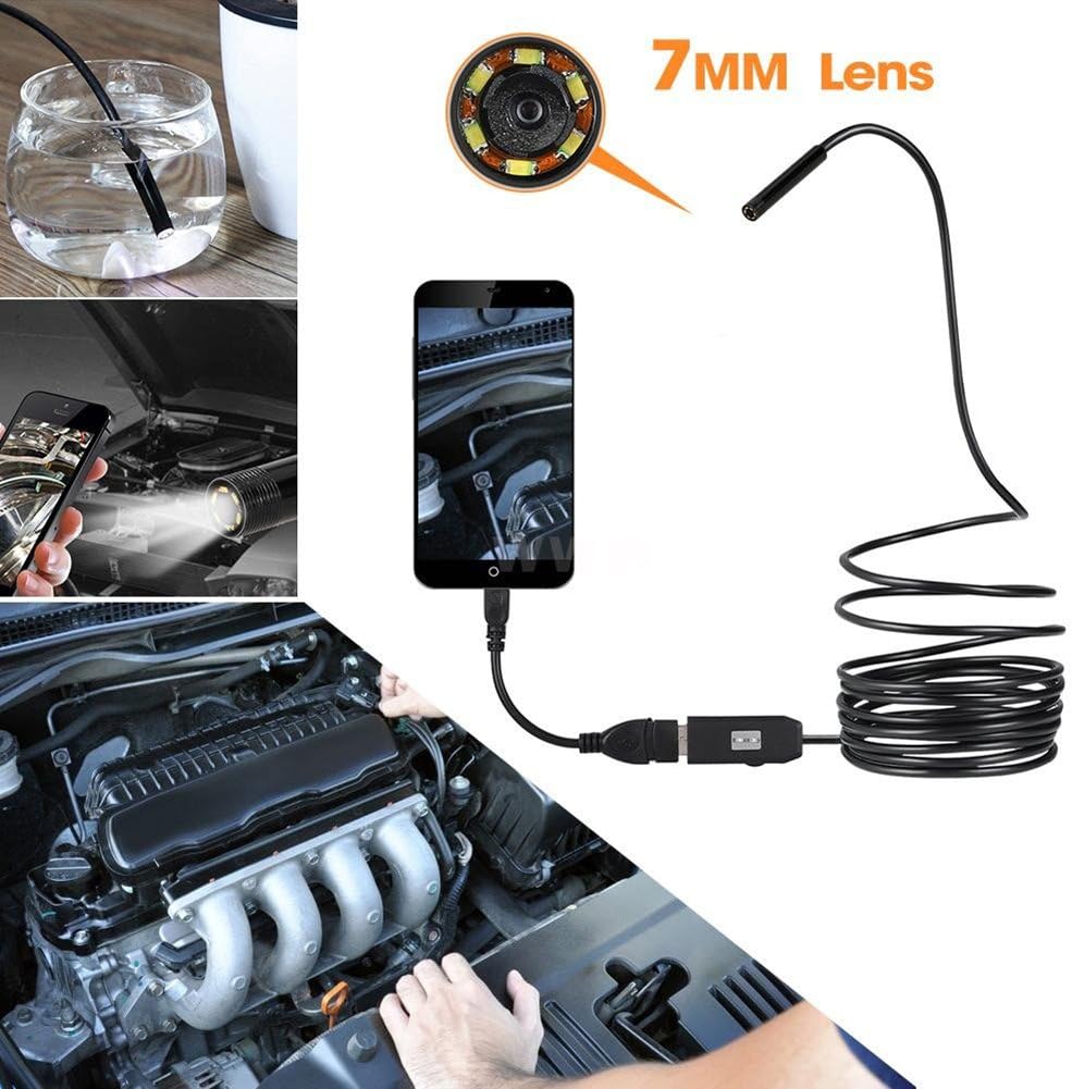 Yeshi 6LED 7mm Lens Endoscope IP67 Waterproof USB Cable Camera for OTG Smart Phones size 5M (Black)