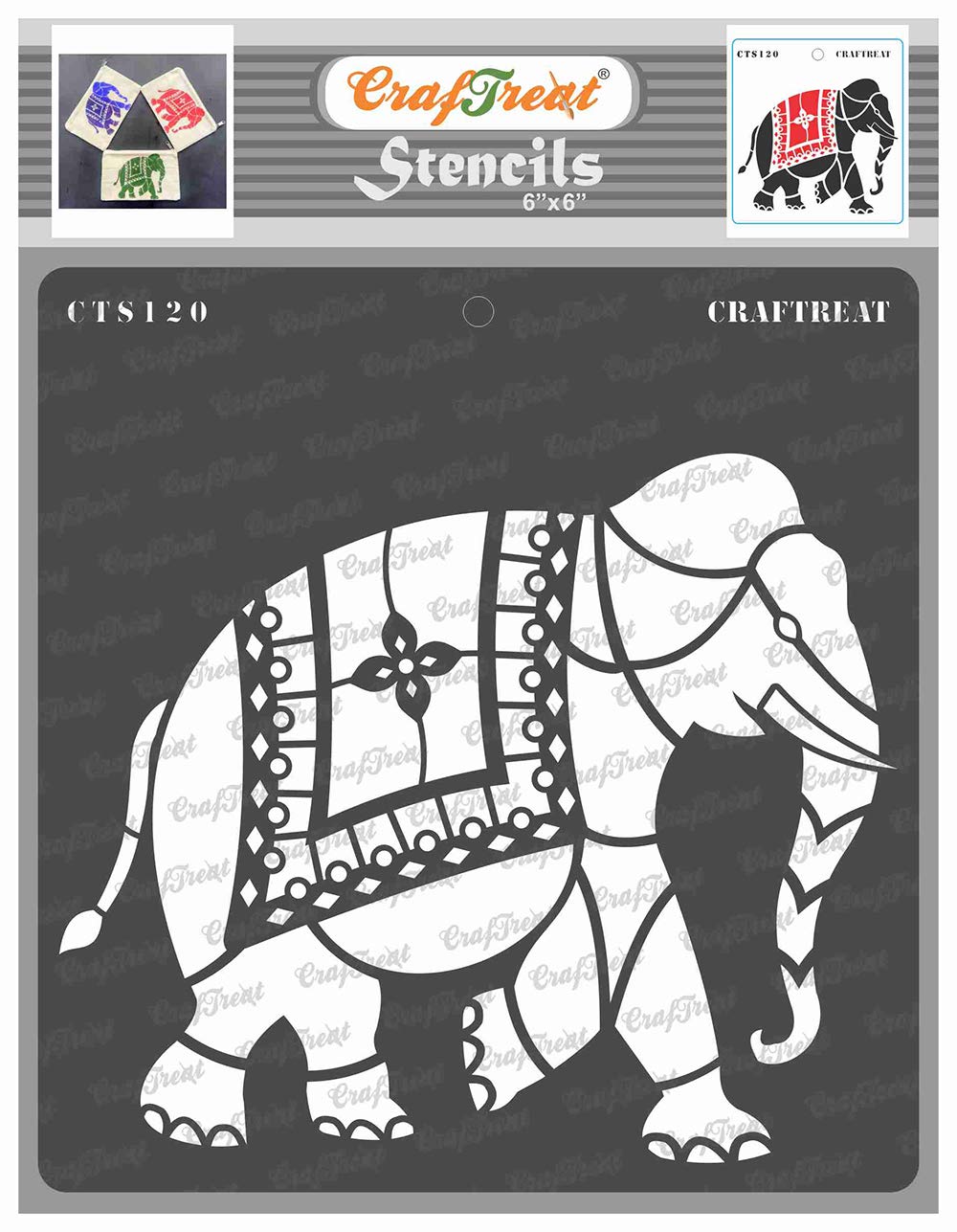 CrafTreat Indian Elephant Stencils for Painting on Wood, Wall, Tile, Canvas, Paper, Fabric and Floor - Indian Elephant Stencil - 6x6 Inches - Reusable DIY Art and Craft Stencils