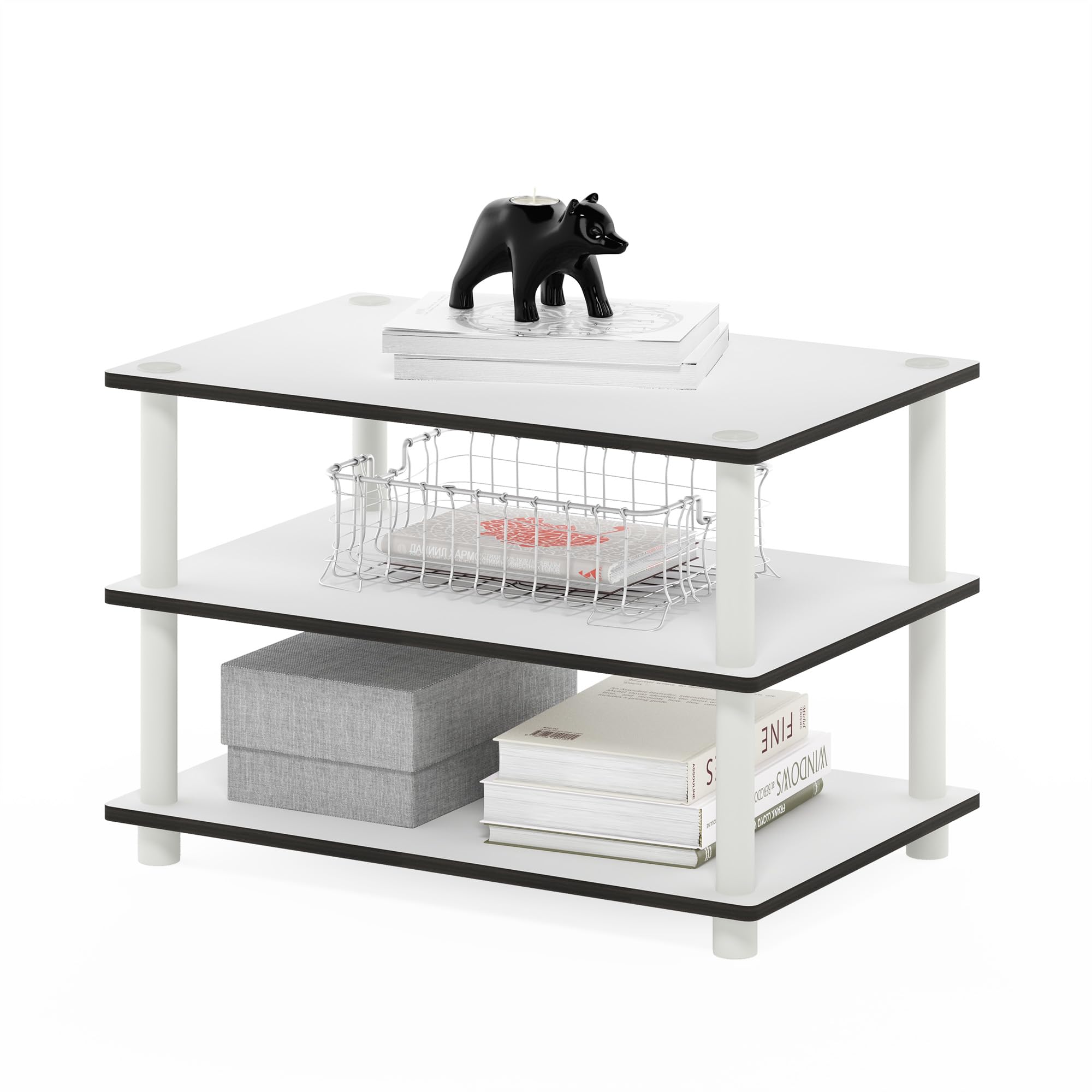 Furinno JUST Coffee Table, 3-Tier Modern Coffee Table with Open Shelf, Toolless Assembly Side Table, for Living Room, Bedroom, Home Office, White