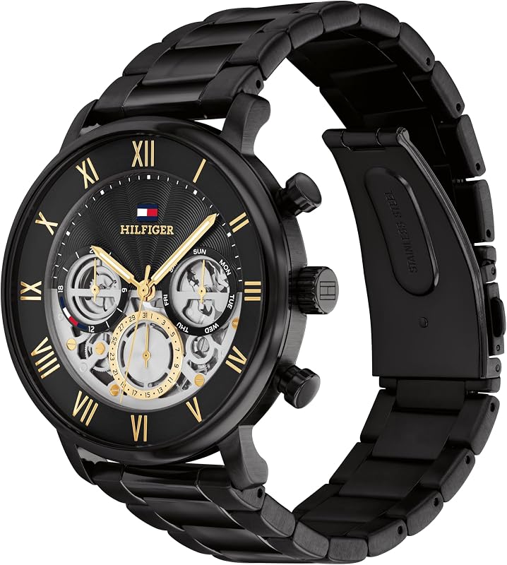 Multi Zifferblatt Quarz Uhr für Herren mit Schwarzes Edelstahlarmband - 1710706 — Foto 2 von 6