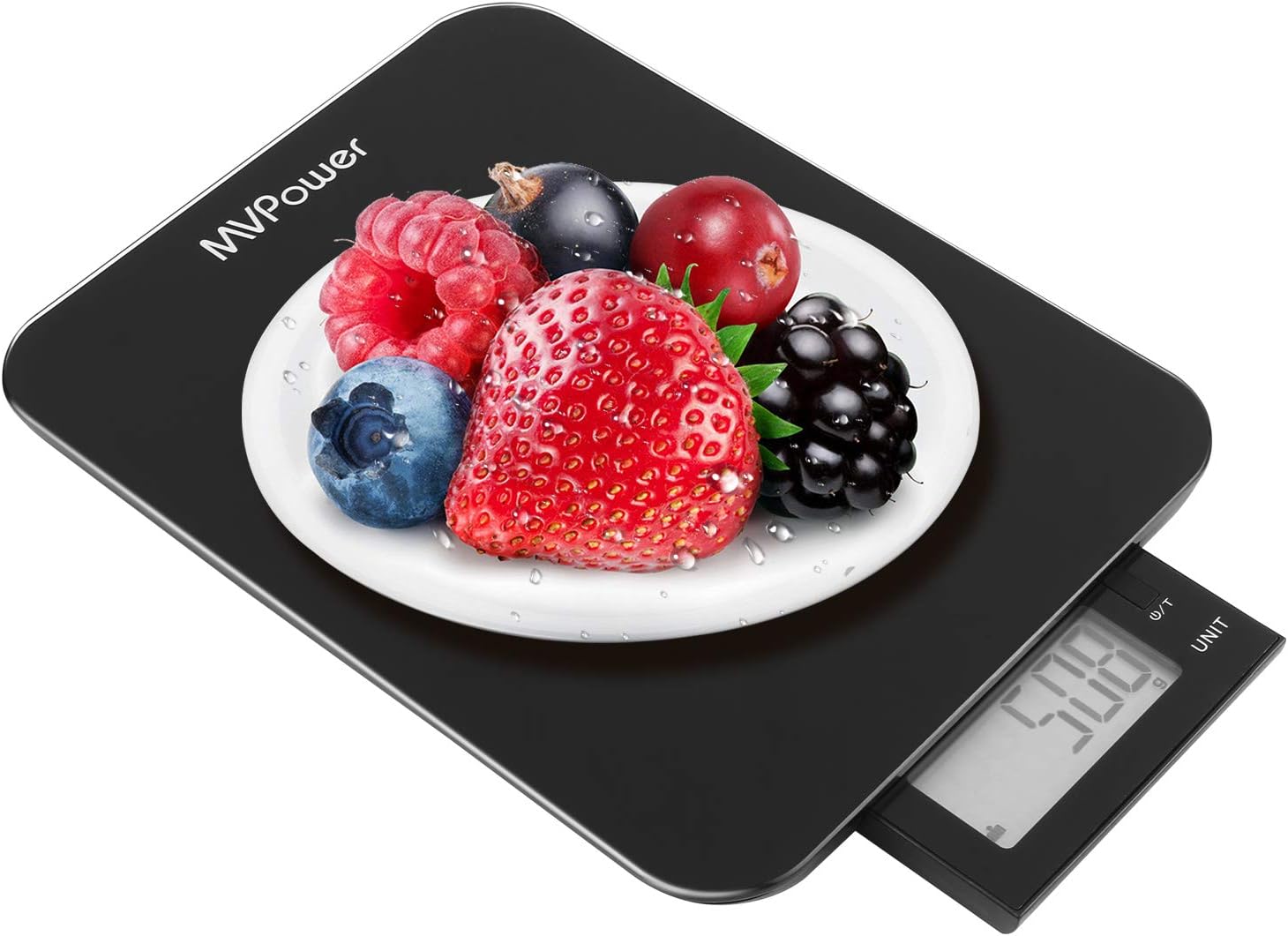 MVPower Waterproof Digital Food Kitchen Scale 10 kg/22 lb Max, 0.1oz/1g Multifunction Food Scale with Hidden LCD Display(Li Battery included), Elegant Black