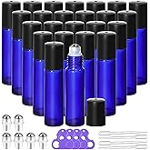 KEYWING 24 Pack Blue Roller Bottles for Essential Oils – 10ml Empty Glass Roll-On Bottles with Stainless Steel Roller Balls &