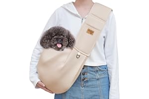 vrbabies Dog Sling Hands Free Dog Sling Carrier Adjustable Strap Dog Carrier Sling Soft Cotton Dog Carrier Bag Dog Carriers with Pocket for Travel Outdoor(Beige)