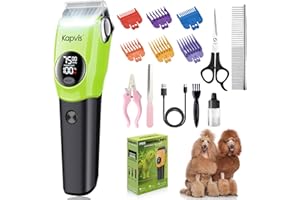Kapvis Dog Clippers for Grooming Thick Hair with LED Light,Poodle Grooming Kit with 6 Guide Combs for Dogs Cats Sheep Animals