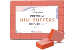 Maryton Mini Nail Buffer Blocks - 180/240 Grit Professional Salon Orange Buffers - Buff Nails Prior to Application of Gel Polish, Acrylic, 50 Count