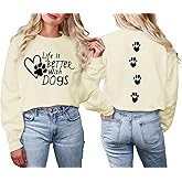 Cayxatiu Dog Mom Sweatshirt Dog Lover Sweatshirts Love Heart Paw Graphic Long Sleeve Shirts Cute Pullover Gifts for Women